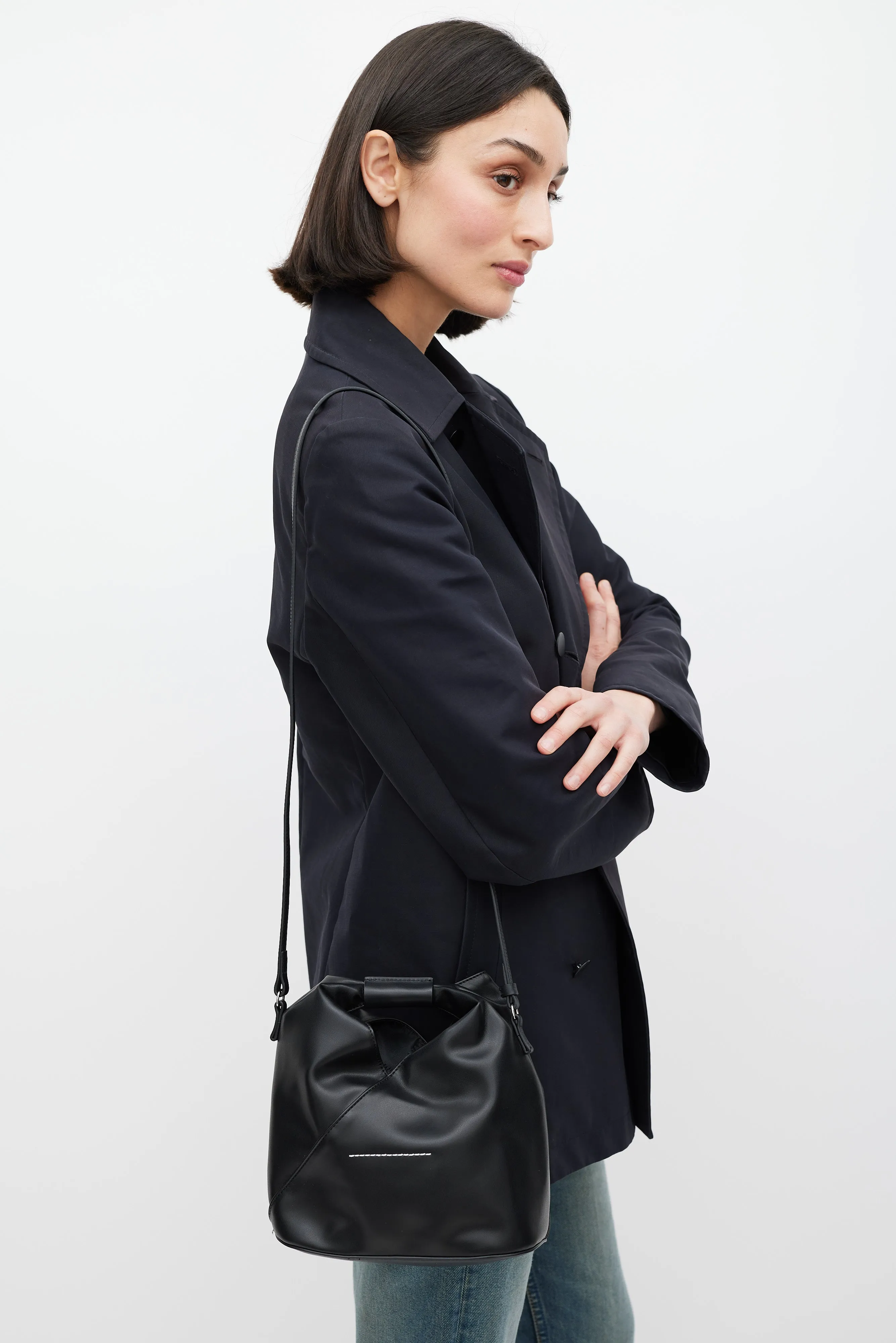 Black Faux Leather New Japanese Mini Tote
