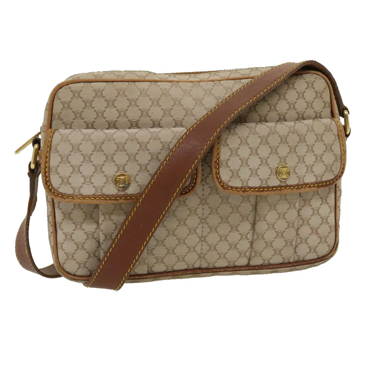Celine Macadam Canvas Shoulder Bag Beige Brown  ar7069