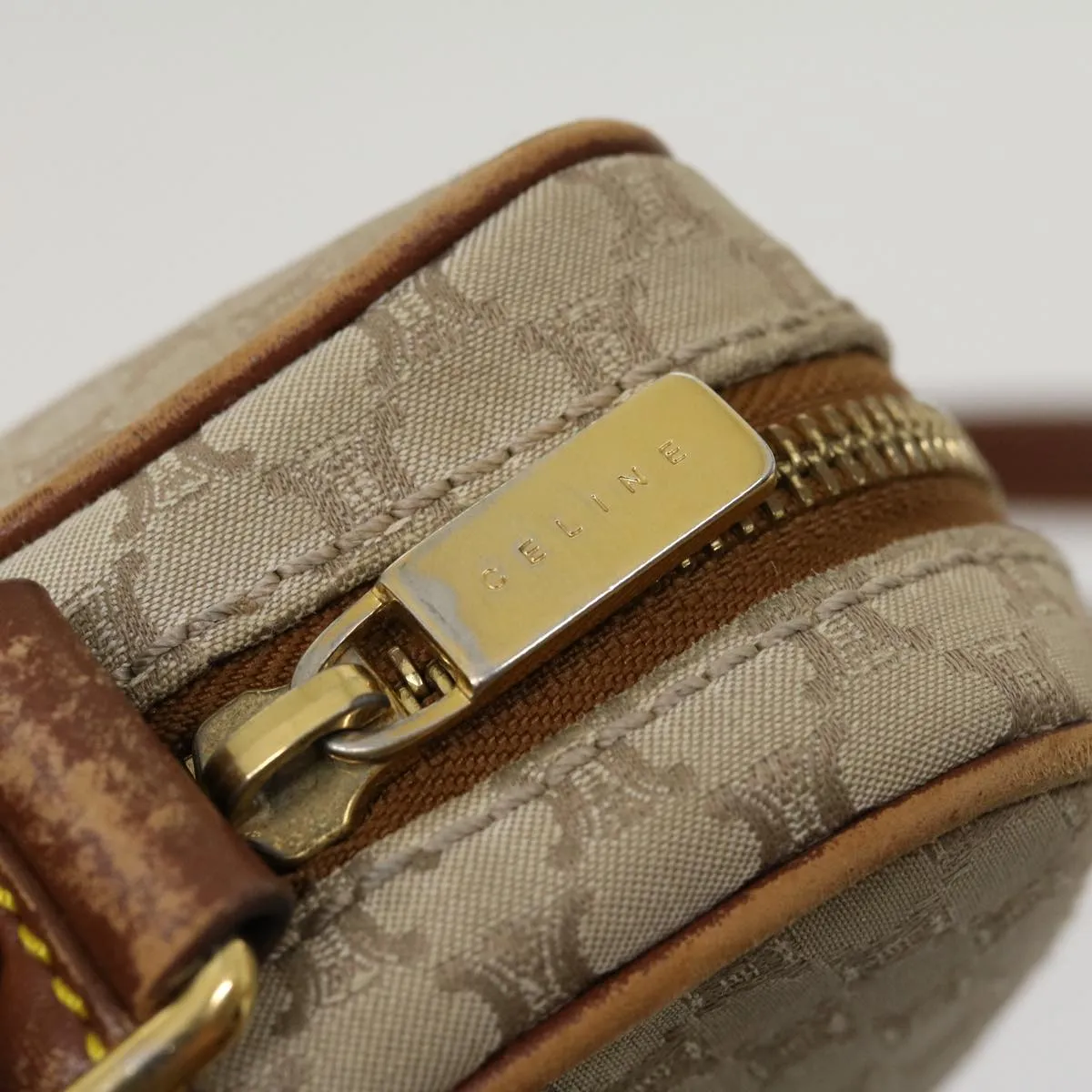 Celine Macadam Canvas Shoulder Bag Beige Brown  ar7069