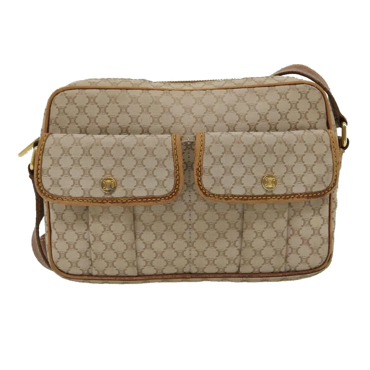 Celine Macadam Canvas Shoulder Bag Beige Brown  ar7069