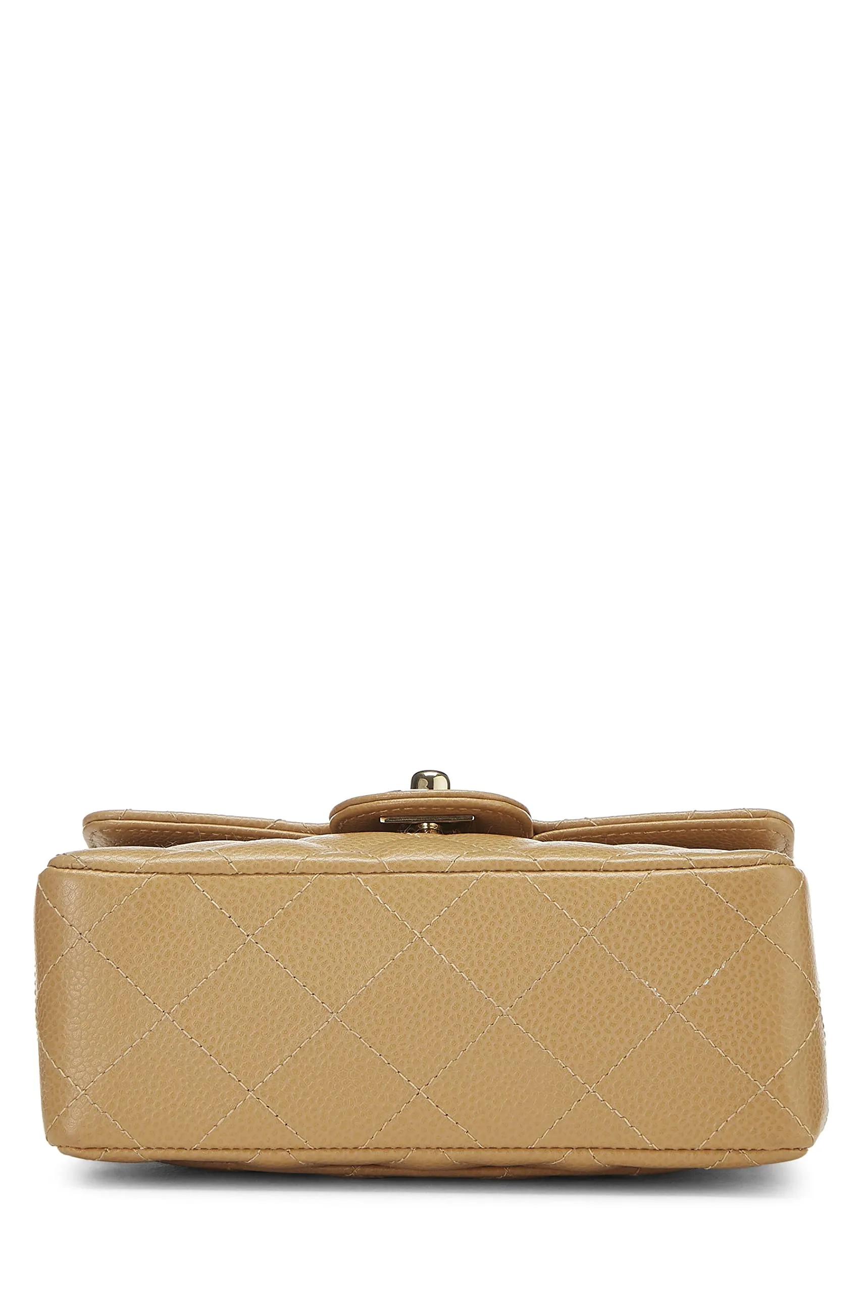 Chanel,  Beige Quilted Caviar Half Flap Mini, Beige