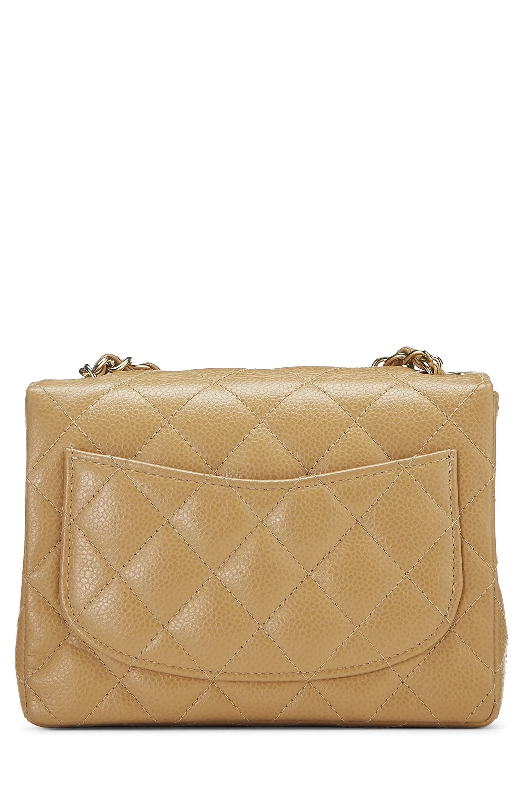 Chanel,  Beige Quilted Caviar Half Flap Mini, Beige