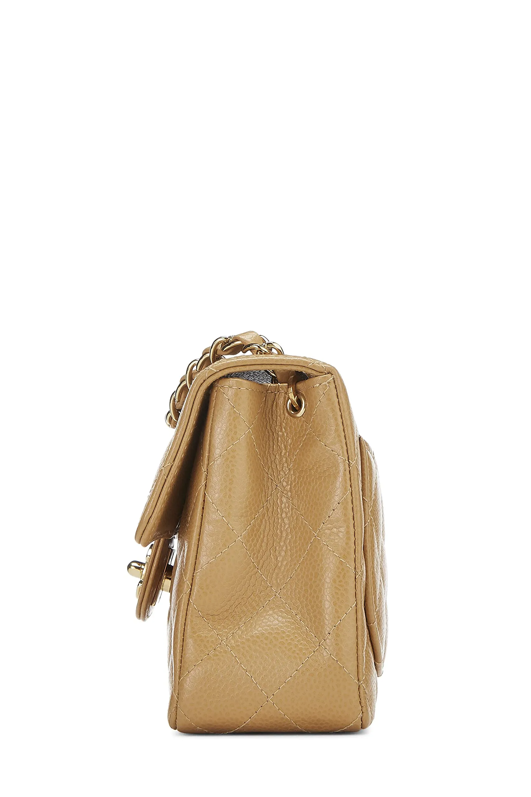Chanel,  Beige Quilted Caviar Half Flap Mini, Beige