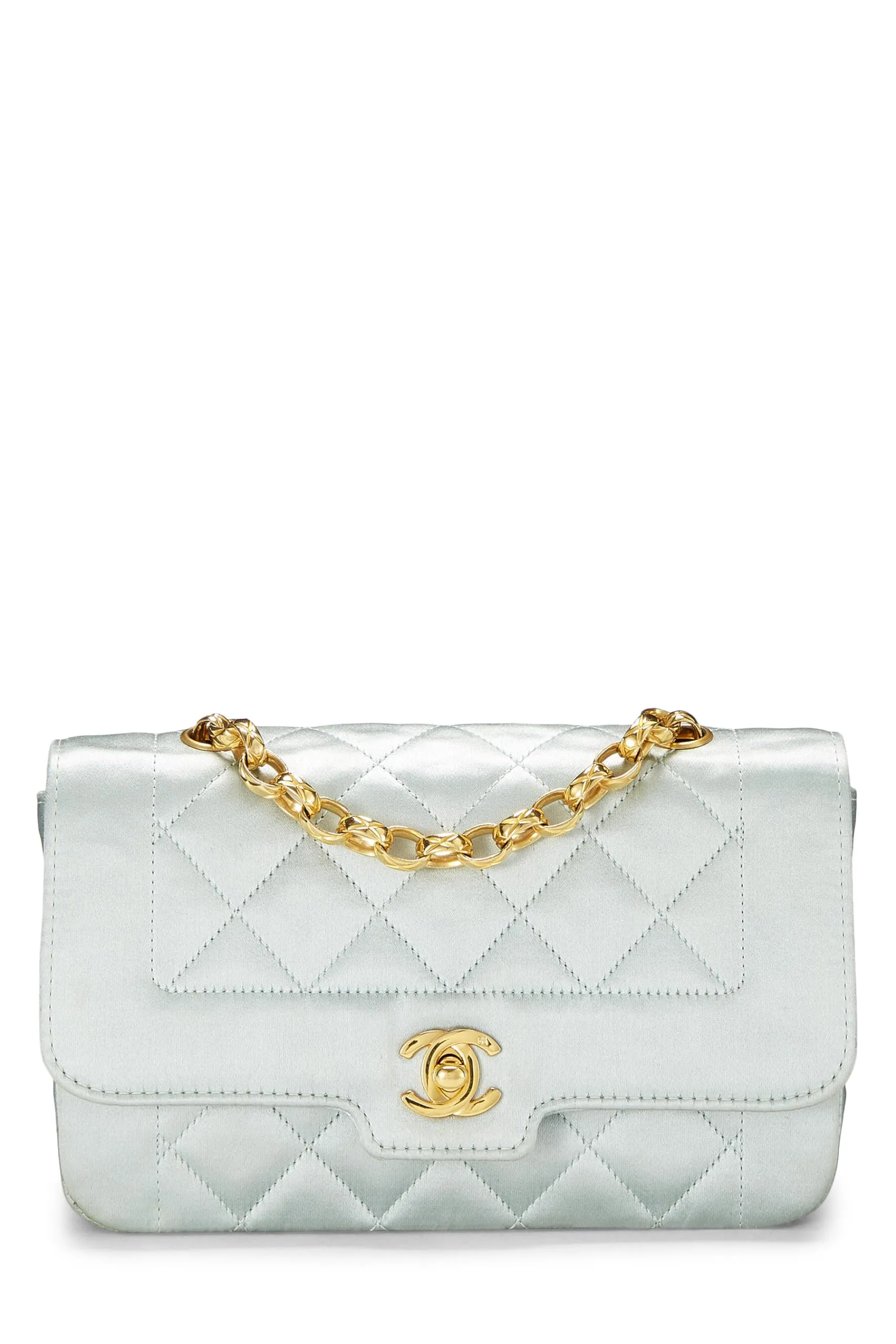Chanel,  Blue Satin Border Tab Mini, Blue