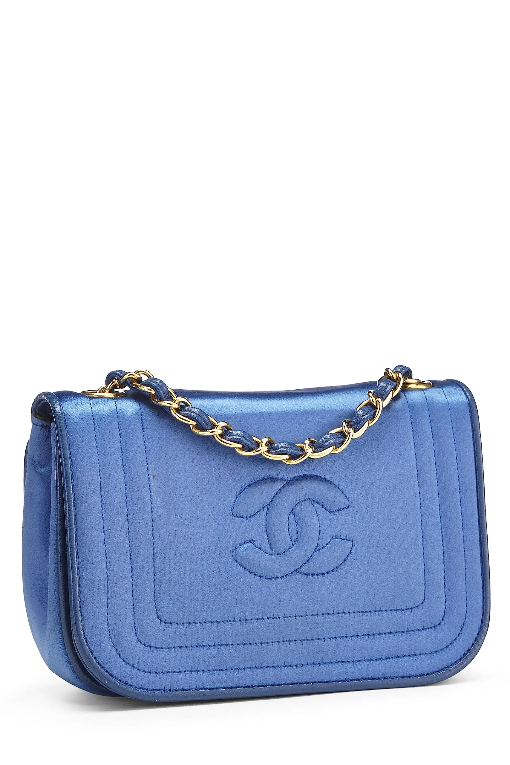 Chanel,  Blue Satin Triborder Flap Mini, Blue