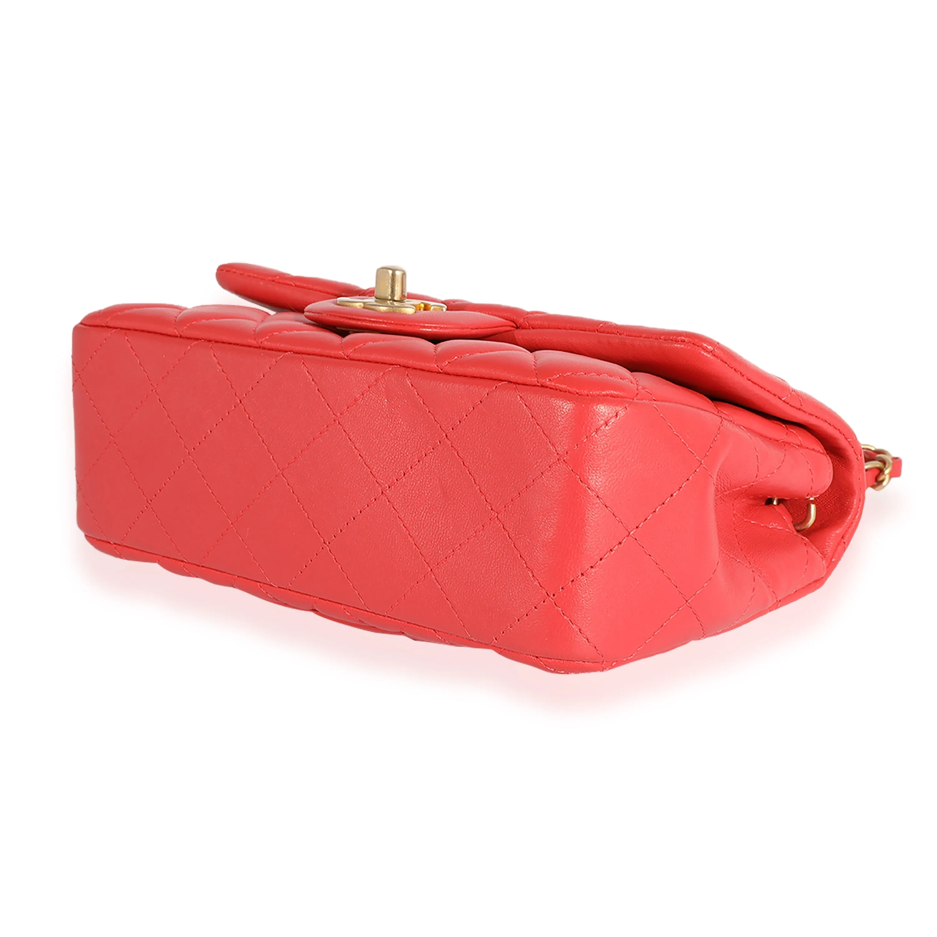CHANEL Coral Quilted Lambskin Mini Rectangular Classic Flap Bag