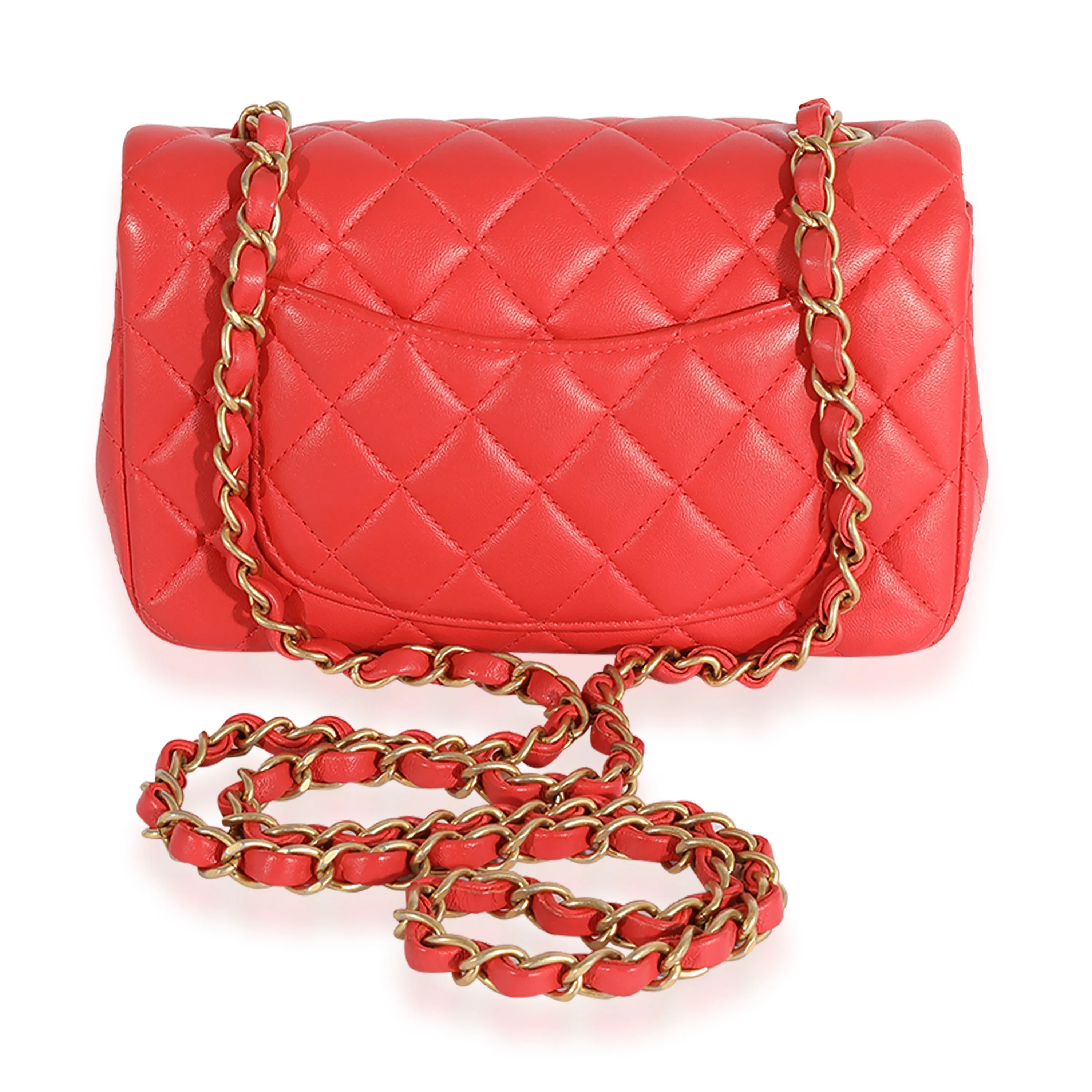 CHANEL Coral Quilted Lambskin Mini Rectangular Classic Flap Bag