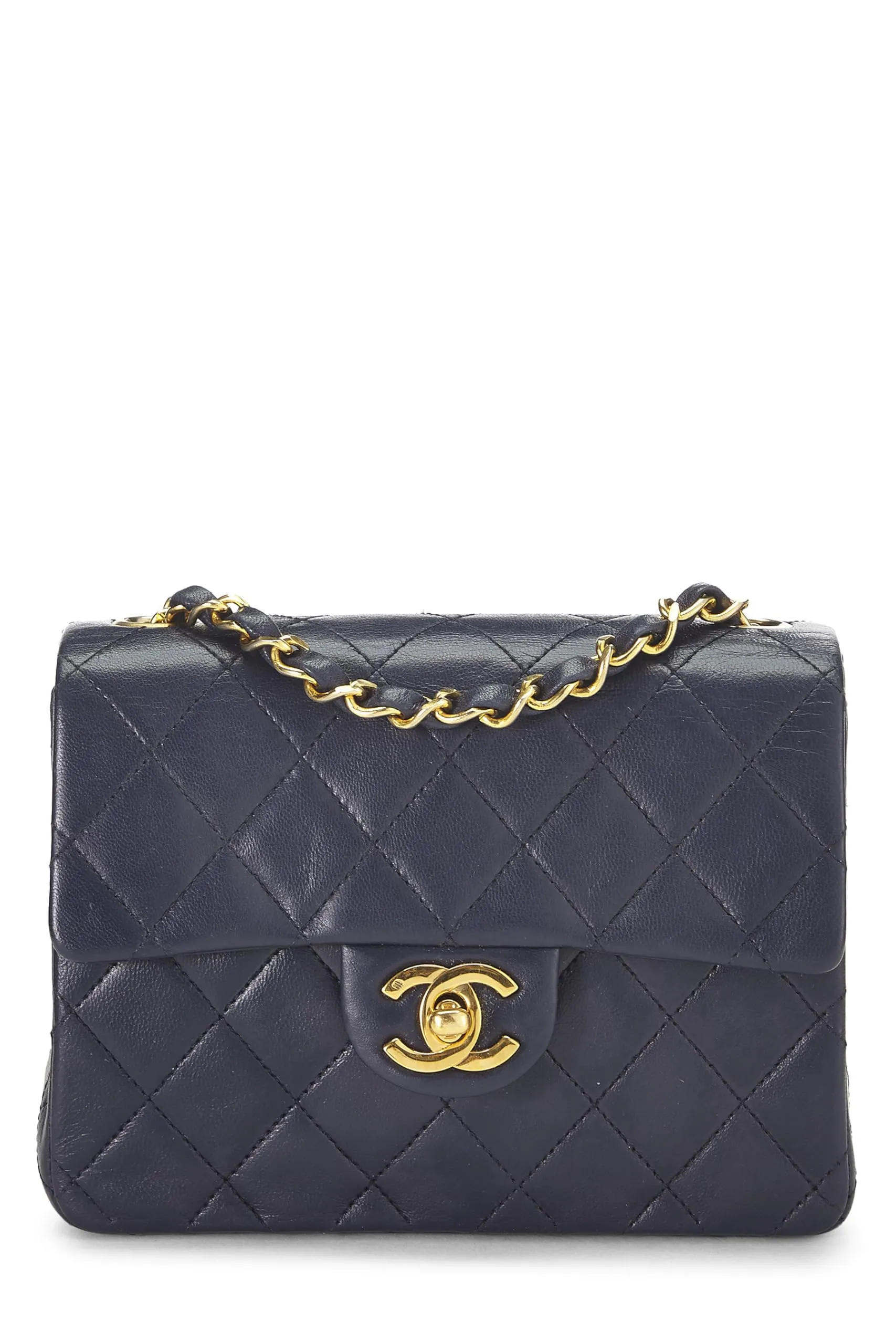 Chanel,  Navy Quilted Lambskin Half Flap Mini, Navy