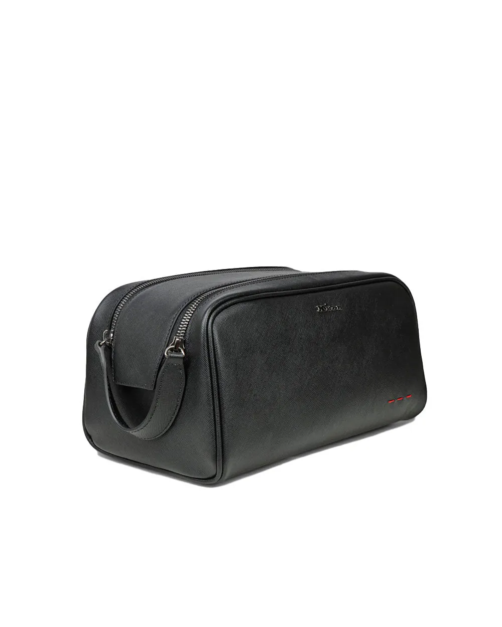 Double Zip Saffiano Leather Dop Kit in Black