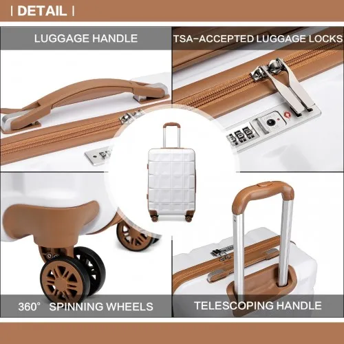 Kono 28 Inch Lightweight Hard Shell ABS Suitcase with TSA Lock - White | Durable & Stylish Luggage for Travel
