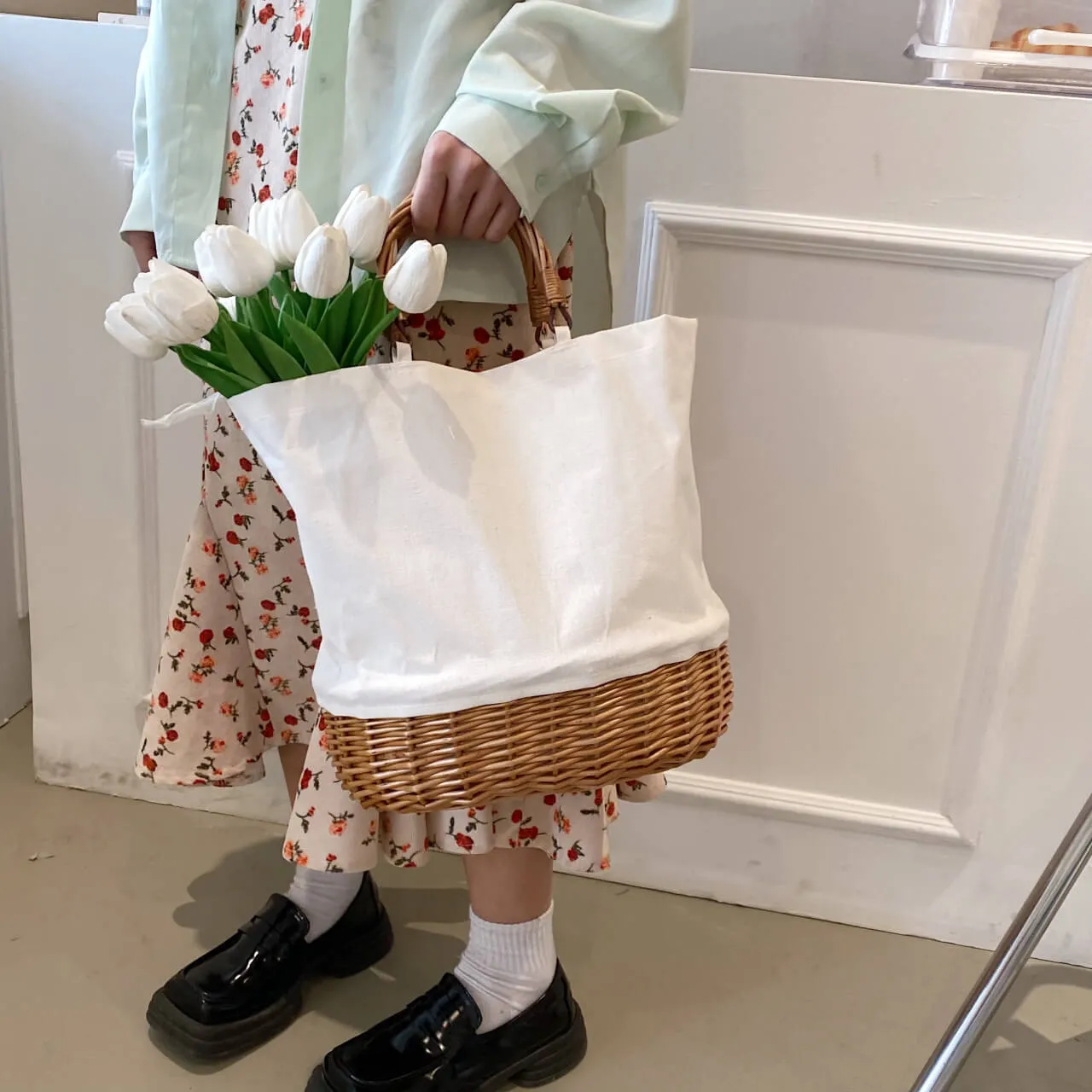 Large Capacity Stripe Wicker Canvas Beach Bag-Showtown