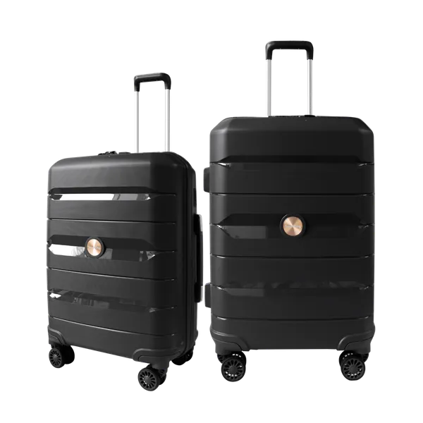 PP Hardside Travel Suitcase Luggage with 8 Spinner Wheels, Aluminum Handle, USB Port (Size 20) TK883 - Black Luxury