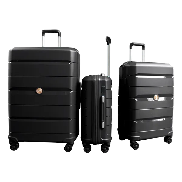 PP Hardside Travel Suitcase Luggage with 8 Spinner Wheels, Aluminum Handle, USB Port (Size 20) TK883 - Black Luxury